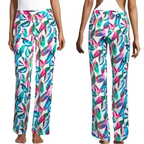 Onia Mila Multicolor Leaf Print High Waist Wide Leg Pants - Picture 1 of 9